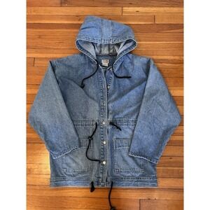 Vintage 90s Stefano Oversized Denim Jean Jacket Hooded M Streetwear Drawstring